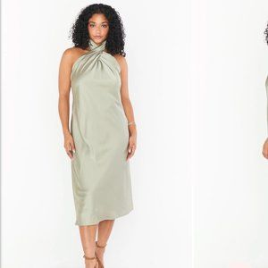 Show Me Your Mumu: Jasmine Halter Midi Dress, Small, Moss Green Satin